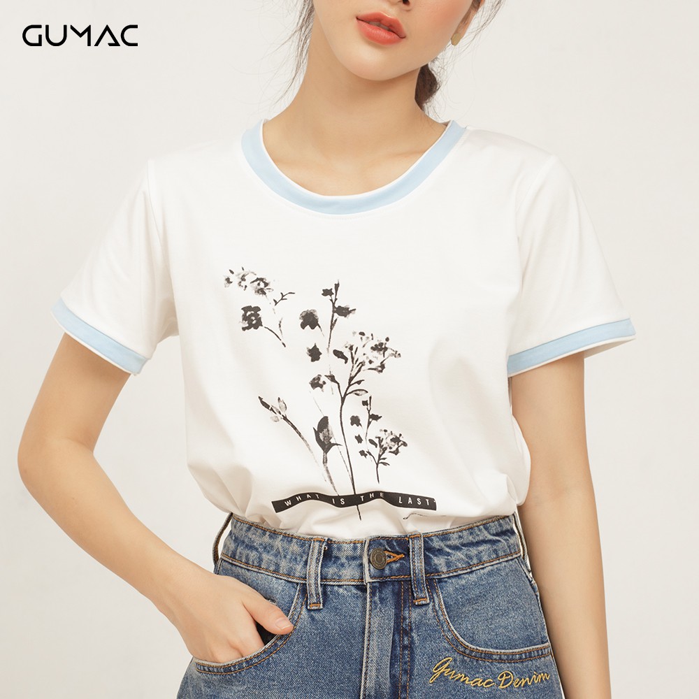 Áo phối viền in hoa GUMAC ATA436_TRANG | BigBuy360 - bigbuy360.vn