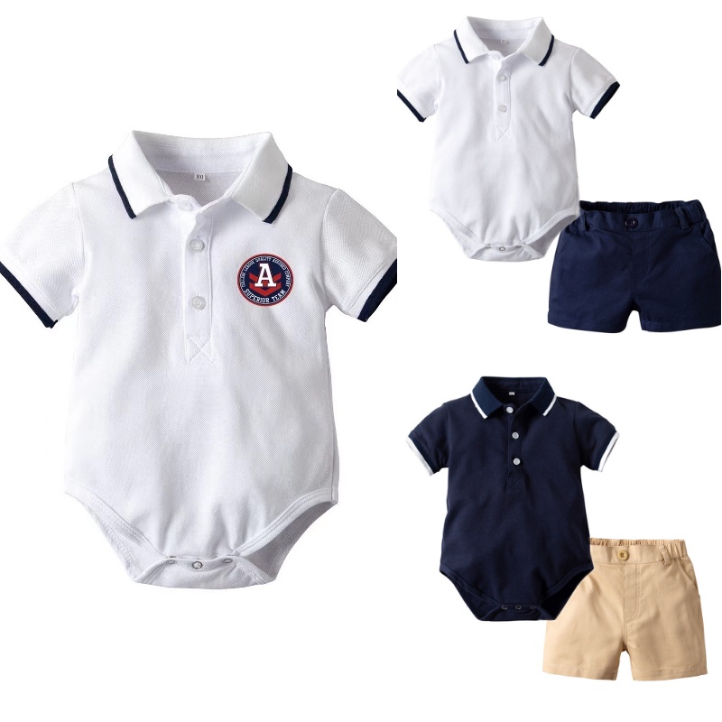 Bộ Áo Liền Quần Tay Ngắn Bằng Vải Cotton Có Cổ Dành Cho Bé Trai 0-24 Tháng Tuổi