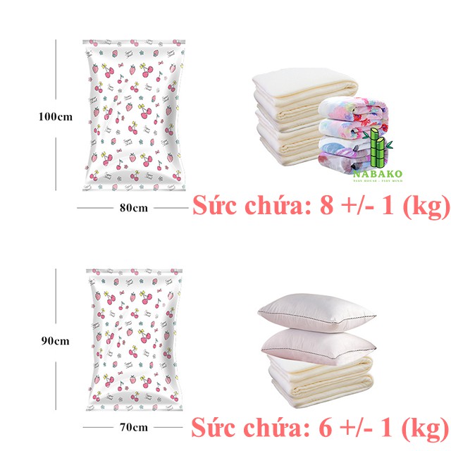 [KÍN KHÍ] Túi Hút Chân Không Đựng Quần Áo Chăn Màn Thực Phẩm 1kg Kèm Bơm, Bơm Điện Chống Ẩm Mốc, Bụi Bẩm - NABAKO