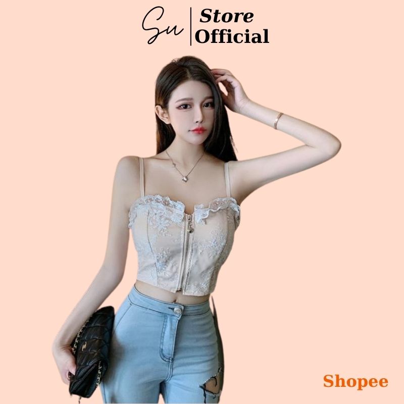 Áo Lót Nữ Áo Bra Cotton Đệm Su Thêu Hoa Viền Ren Dây Kéo Trước 2 Dây Gợi Cảm - 2210
