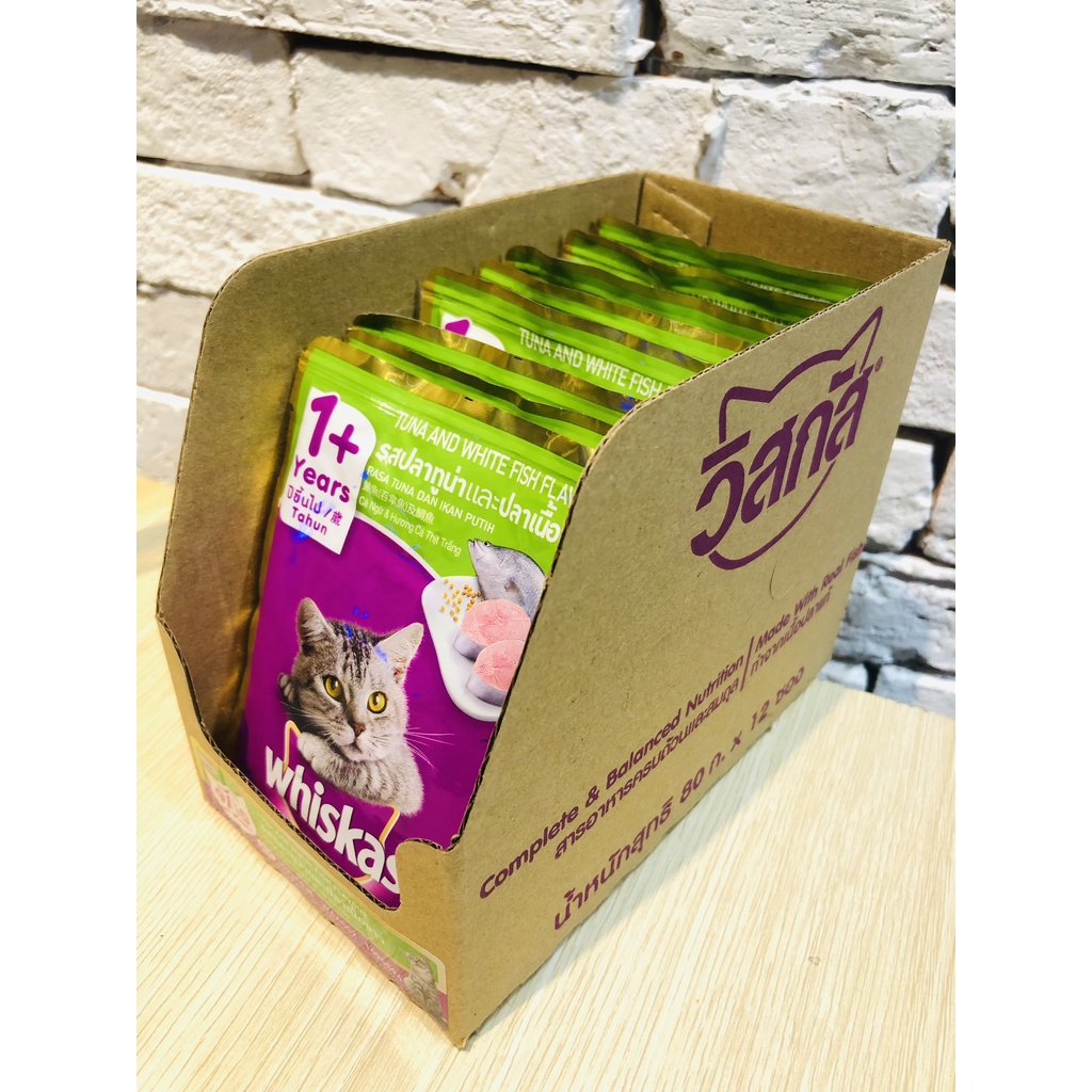 Thức ăn pate cho mèo lớn Whiskas hộp 12 túi 80g