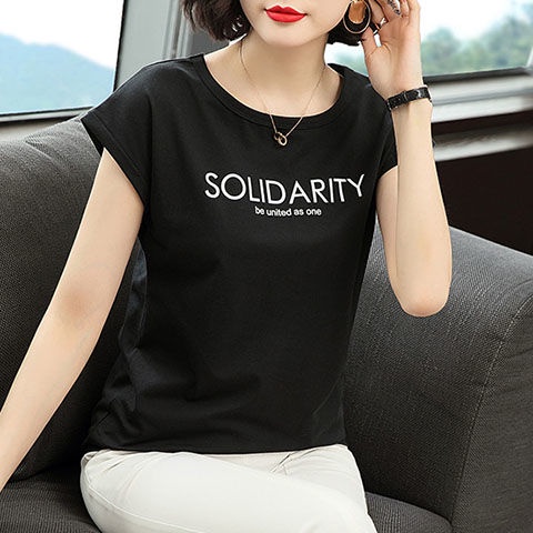 Áo thun tay ngắn dáng rộng thời trang mùa hè cho phụ nữ trung niên