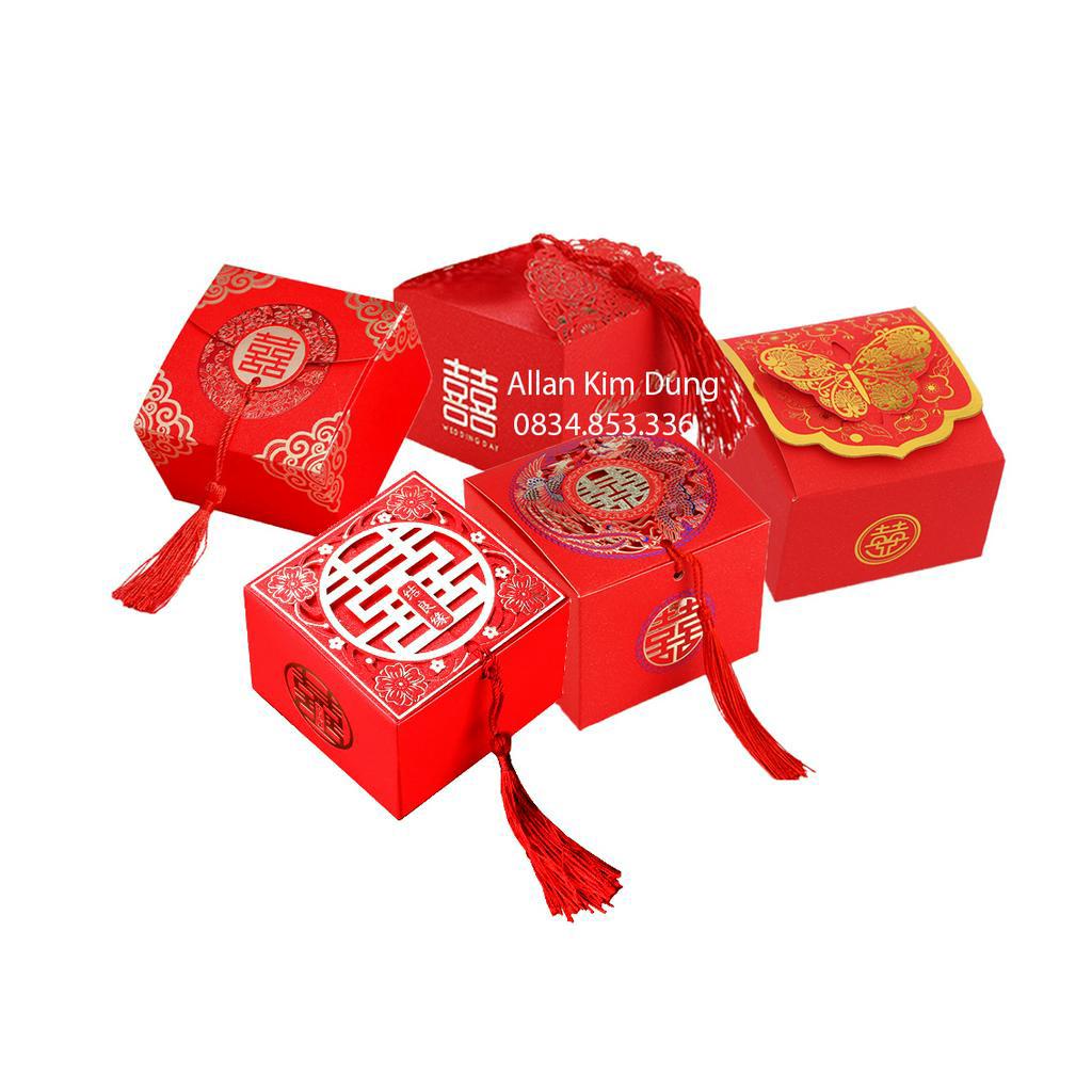 50 -100 vỏ hộp giấy KT 8x8x5cm và 9x9x6cm đựng bánh pía, sen, trà, bánh, kẹo xếp tráp ăn hỏi, quả cưới
