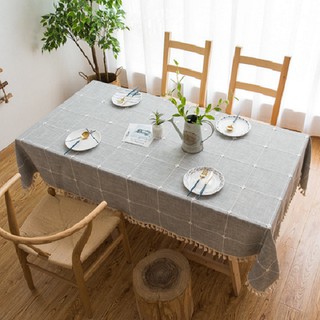 Khăn trải bàn đẹp Landecor kẻ ô vuông lớn (màu xám) - TB358