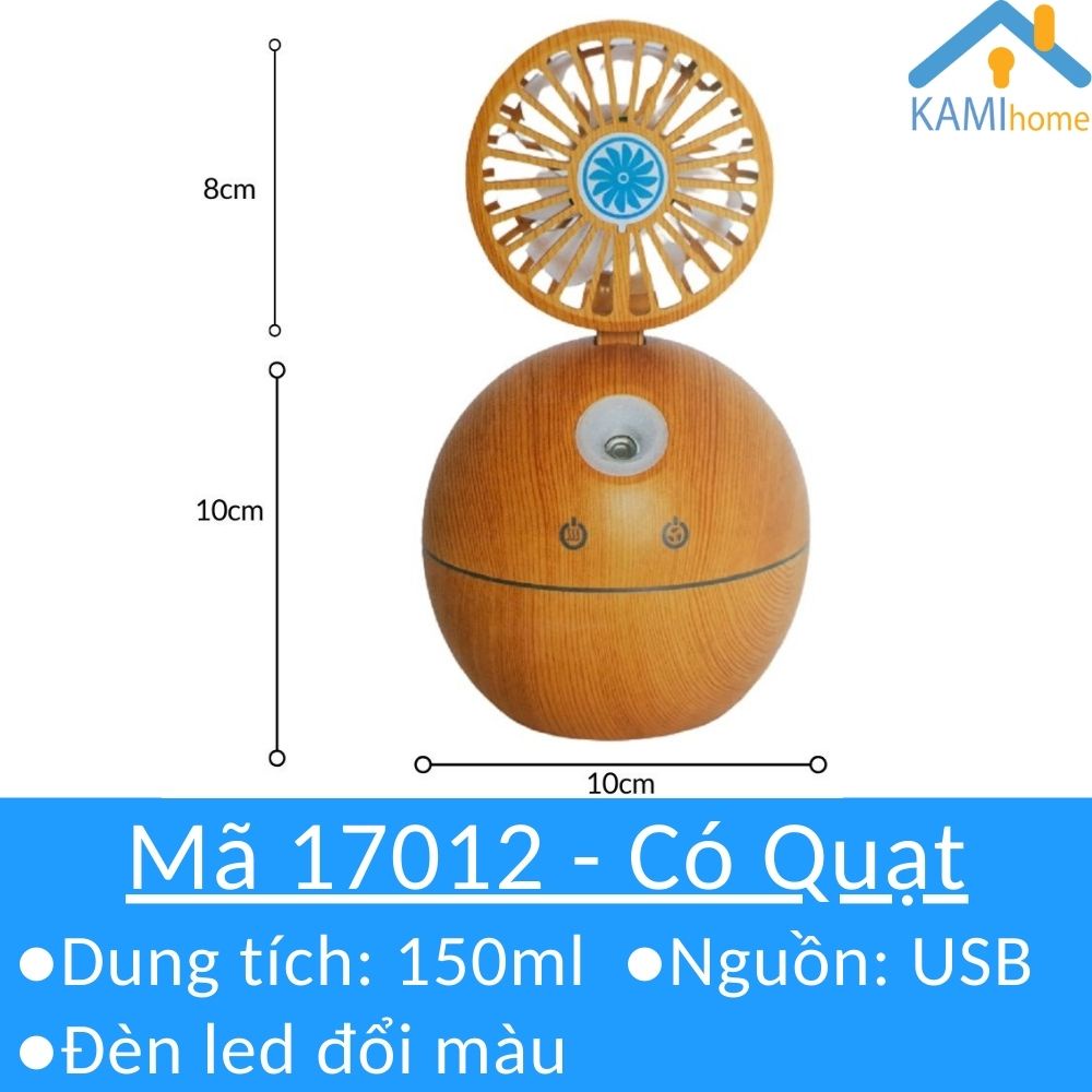 Máy xông tinh dầu phòng ngủ (Có Quạt mini và Đèn led đổi màu) kiểu phun sương tạo ẩm 150ml mã 1701x