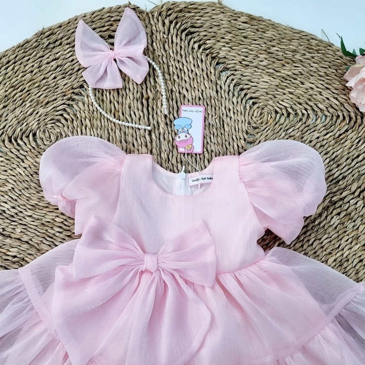 Váy đầm công chúa tiểu thư hồng thiết kế cao cấp cho bé gái diện đi chơi tiệc - Riokids TT10