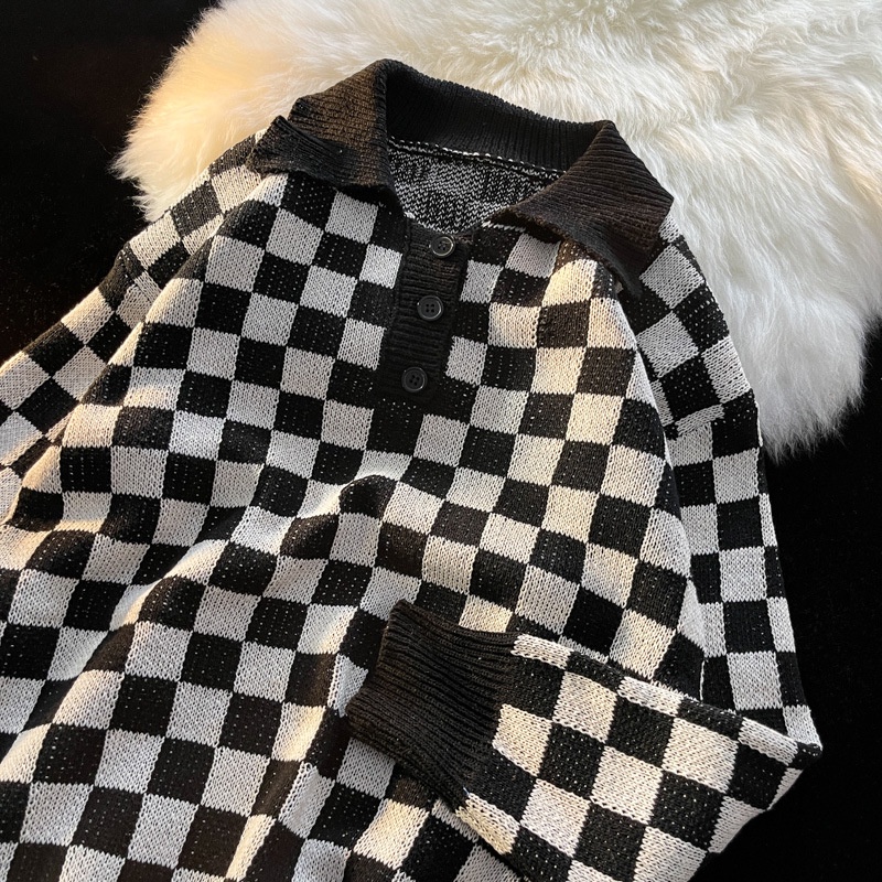 Áo len polo nam nữ ullzang kẻ caro hot trend có video sp