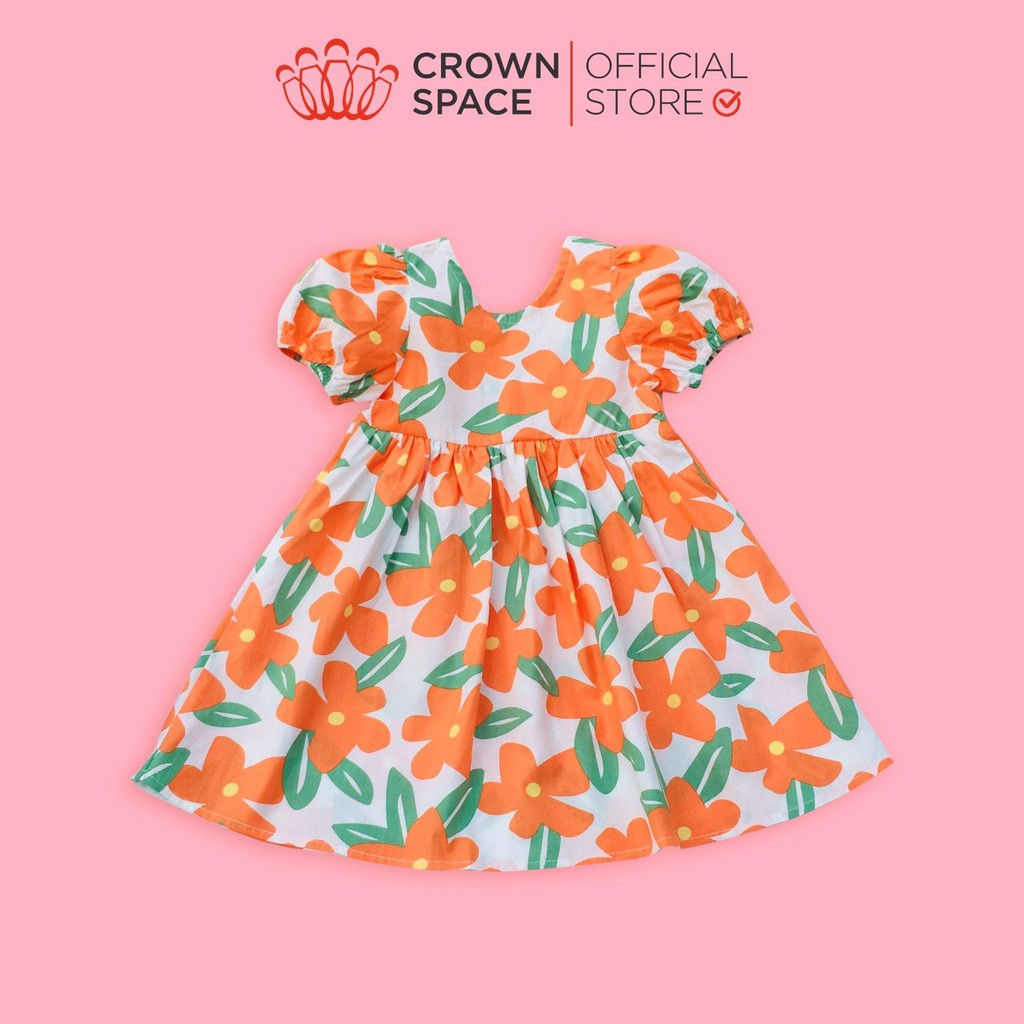 Váy Hoa Đậu Biếc Chính Hãng Crown Space CKGS2811109 Size Từ 1-6 Cotton Thoáng Mát