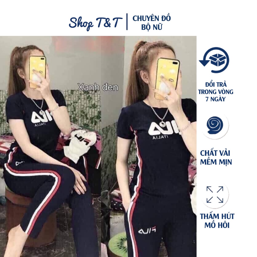 Bộ Quần Áo Ngắn Tay Quần Lửng Nữ Cotton Mặc Nhà Logo Thêu ( 42kg - 70kg )
