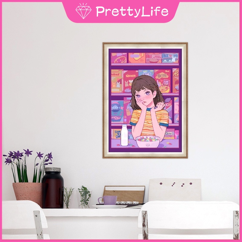 Bộ công cụ làm tranh đính đá 5D DIY họa tiết cô gái hoạt hình dễ thương kích thước 30x40cm dùng trang trí sáng tạo