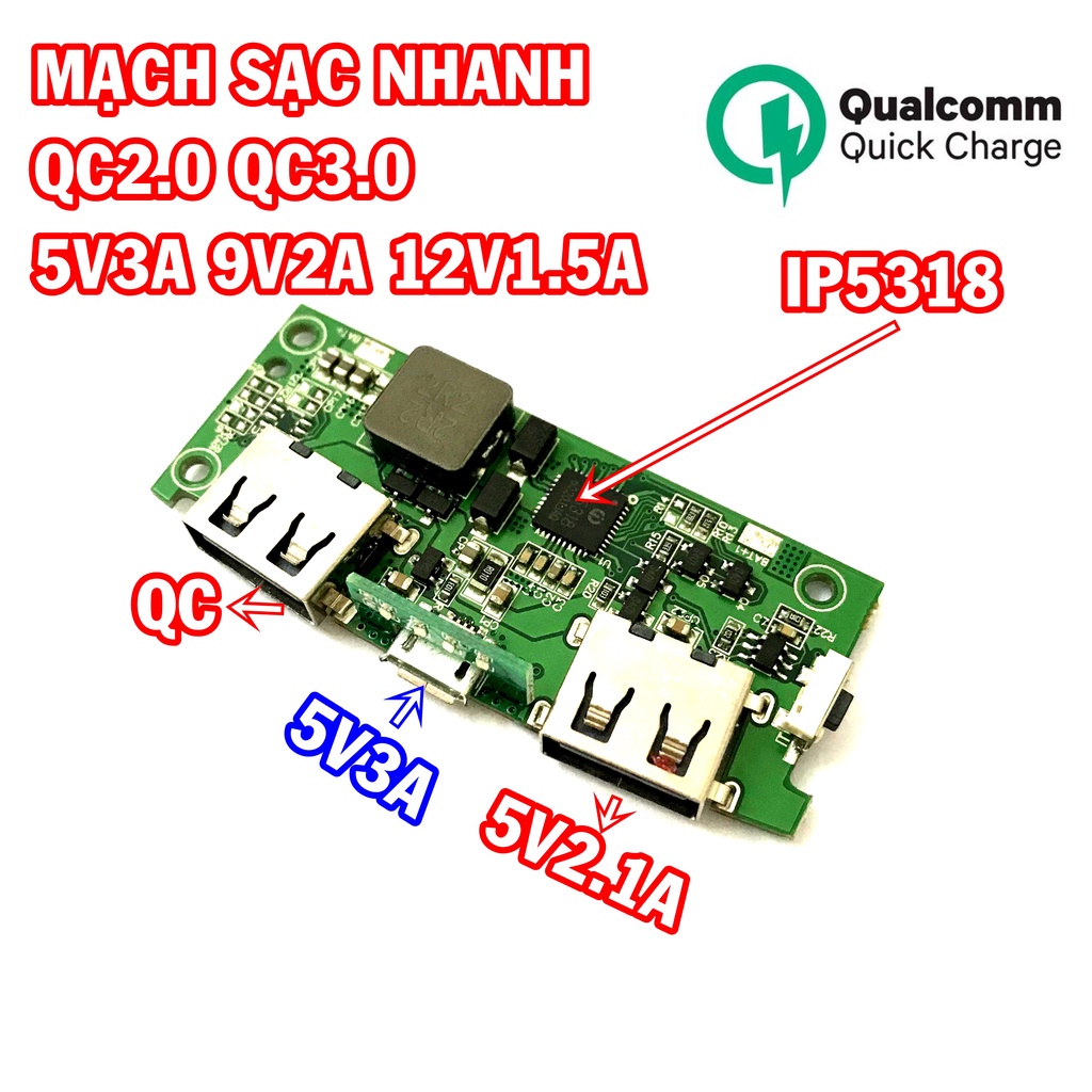 Mạch sạc dự phòng sạc nhanh Qc2.0 Qc3.0 IP5318