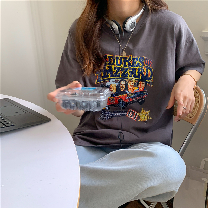 Áo Thun Tay Ngắn In Hình Phong Cách Retro Thời Trang Dành Cho Nữ