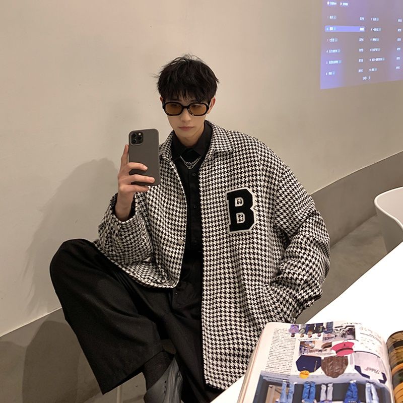 Áo Sơ Mi Khoác Ngoài Họa Tiết houndstooth Phong Cách Hàn Quốc Thời Trang Xuân Thu Cao Cấp Cho Nam