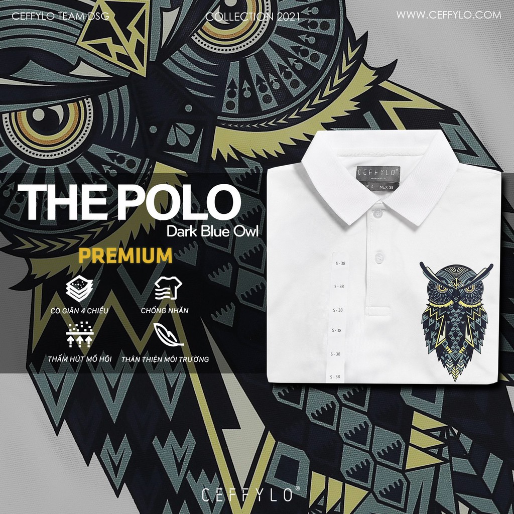 Áo polo nam cao cấp, có cổ, cotton, co giãn 4 chiều Ceffylo. Áo thun nam cộc tay, họa tiết cú nổi bật | BigBuy360 - bigbuy360.vn