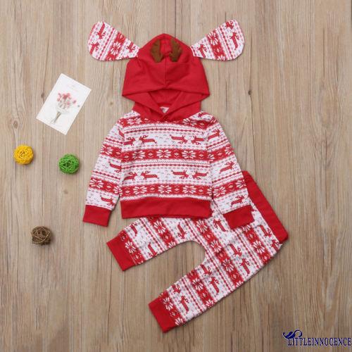 EII-Newborn Christmas Kid Baby Girl Boy Xmas Outfit Long Sleeve Hooded Tops+Pants Trouser Clothes