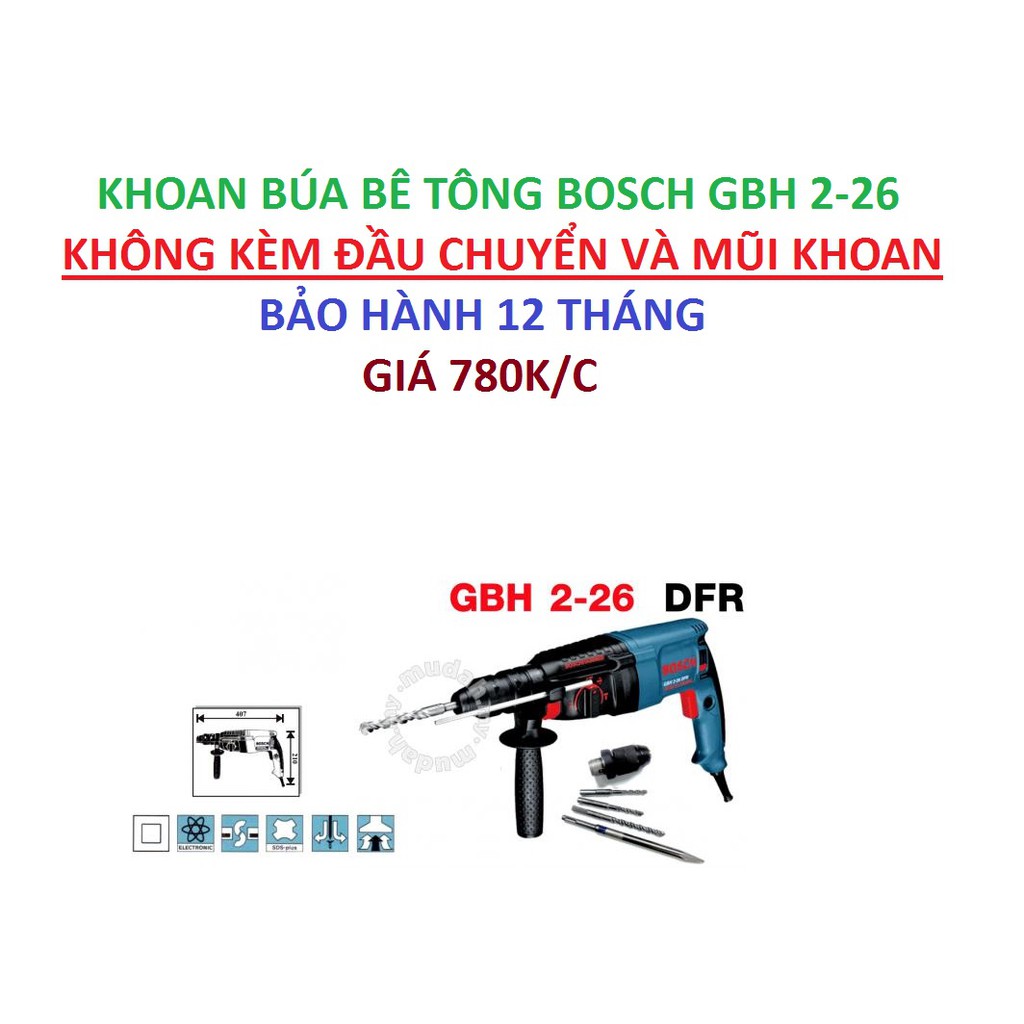 KHOAN BÚA BÊ TÔNG BOSC GBH 2-26- KHÔNG KÈM ĐẦU CHUYỂN VÀ MŨI KHOAN