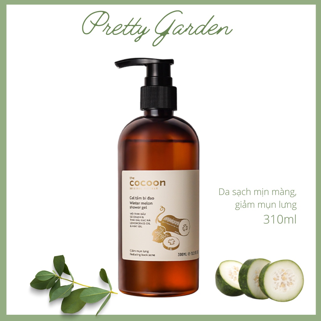 Gel tắm chiết xuất Bí đao và Tinh dầu Sả Chanh Cocoon 300ml, loại bỏ mùi hôi hỗ trợ giảm mụn lưng