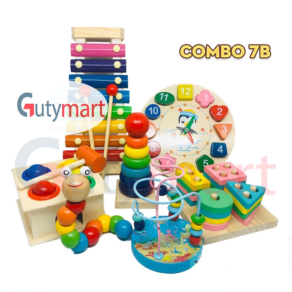 Combo đồ chơi gỗ Montessori cho phát triển trí tuệ giúp bé tư duy, phù hợp cả cho bé trai và bé gái vừa học vừa chơi