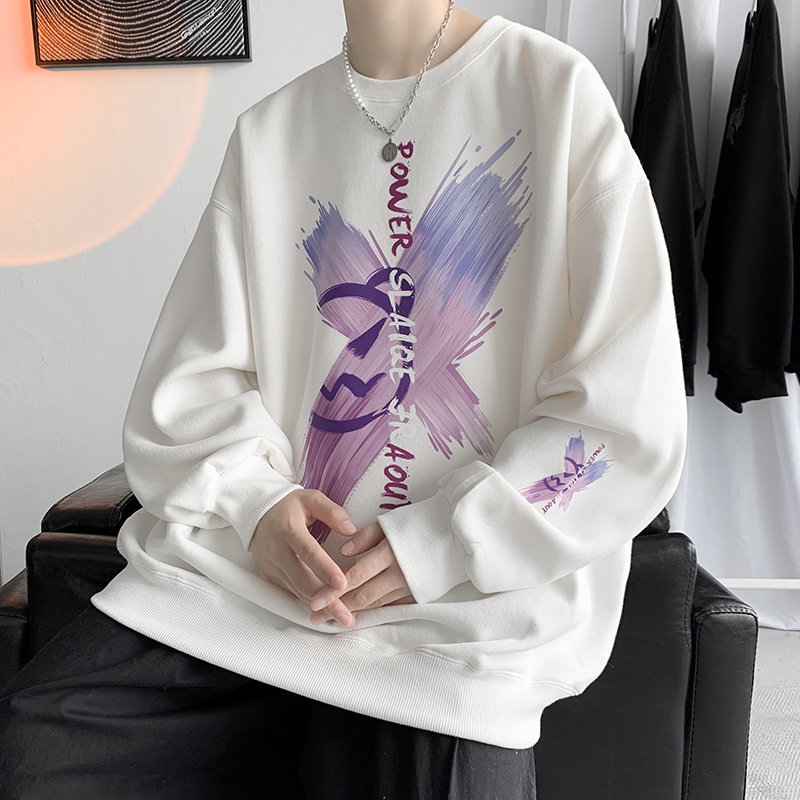 Áo sweater cổ tròn dáng rộng in họa tiết Graffiti phong cách hàn quốc thời trang cho nam