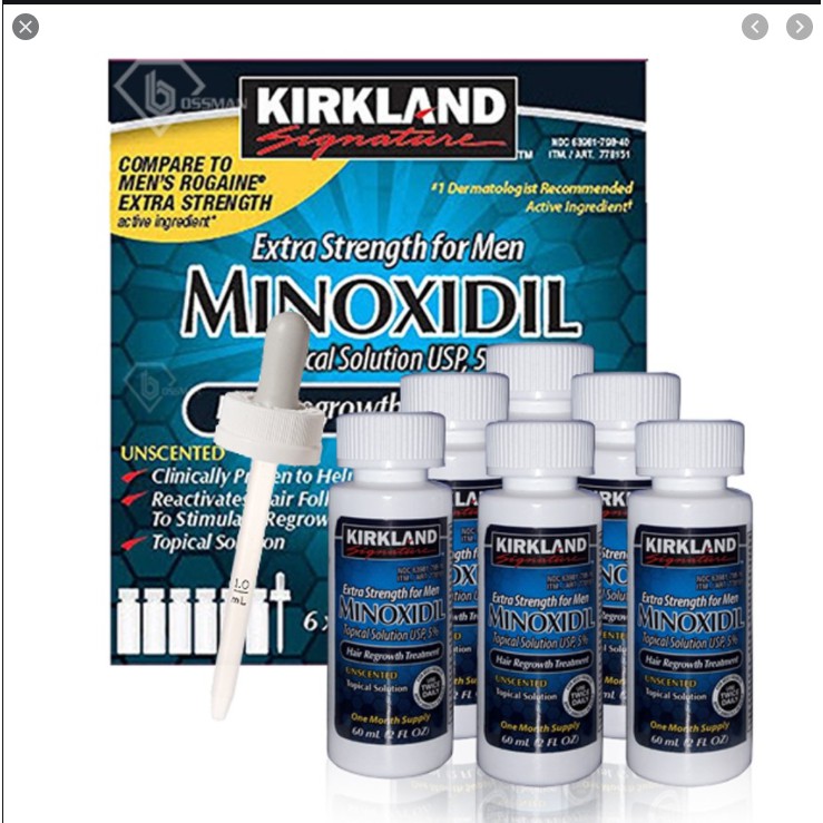 Dung dịch mọc tóc ,mọc râu Minoxidil 5% Kirkland của Mỹ cho nam giới, (Tặng ống bơm khi mua lẻ )