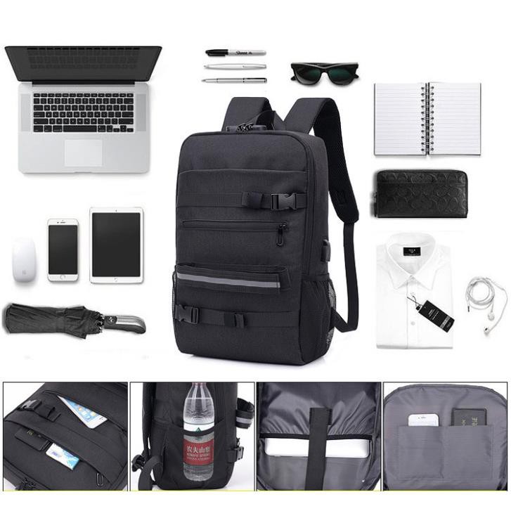 Balo laptop 14 inch có ngăn chống sốc, Balo mã số khóa chống trộm kèm cổng sạc USB , Balo phản quang ban đêm TRAVEL