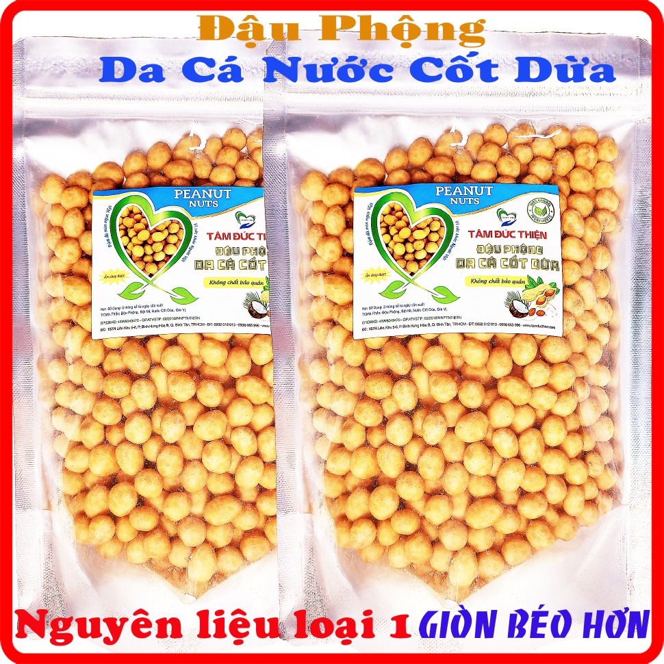 Combo 1KG Đậu Phộng Da Cá Nước Cốt Dừa Tâm Đức Thiện (2 Túi x 500GR) đồ ăn vặt