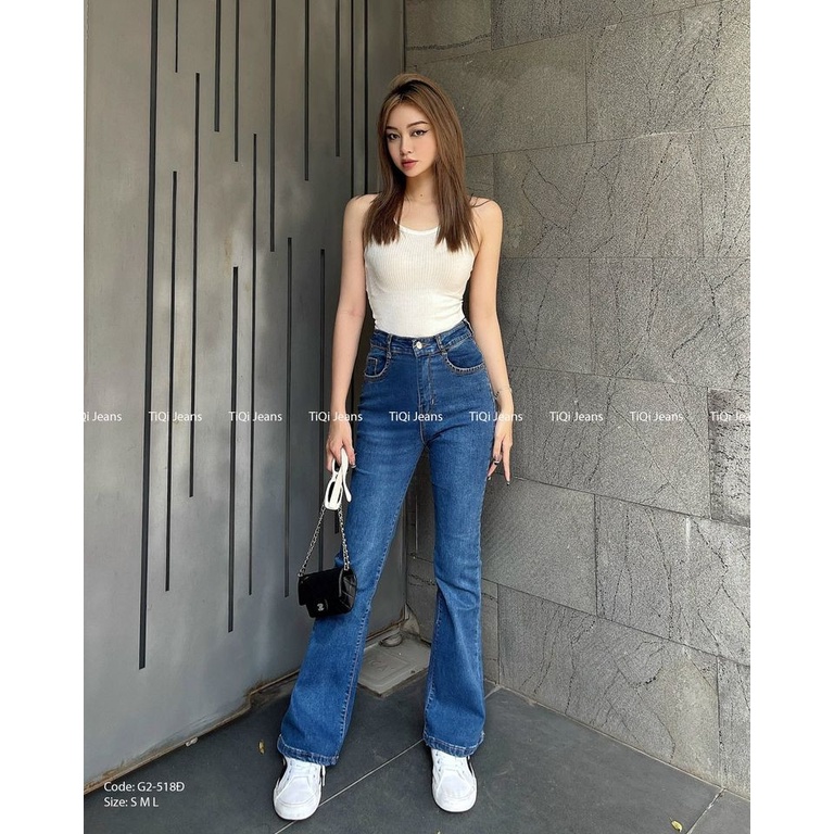 Quần skinny ống loe nữ lưng cao vải jean denim co giãn cao cấp TiQi Jean G2-518 | BigBuy360 - bigbuy360.vn