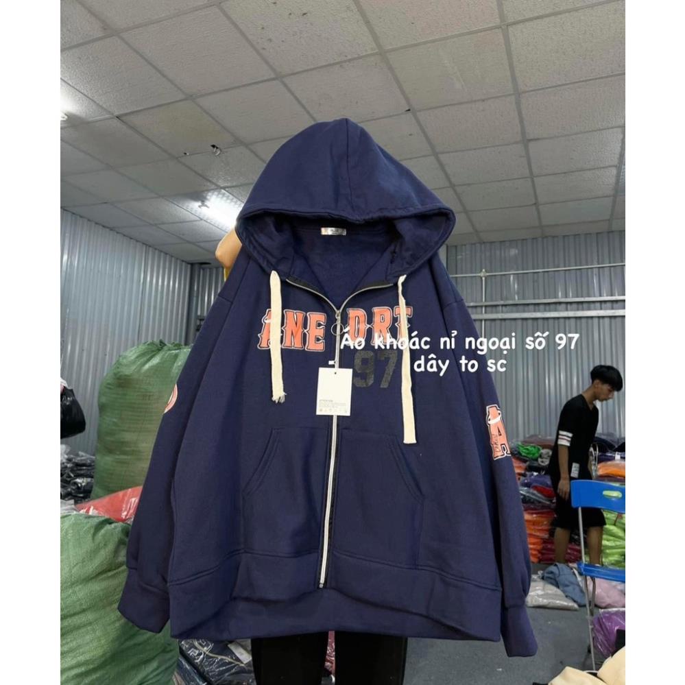 Khoác Overssize Số 97 In Chữ Dây To Khóa Đồng Unisex Hàn Quốc Kiểu Dáng Năng Động Trẻ Trung
