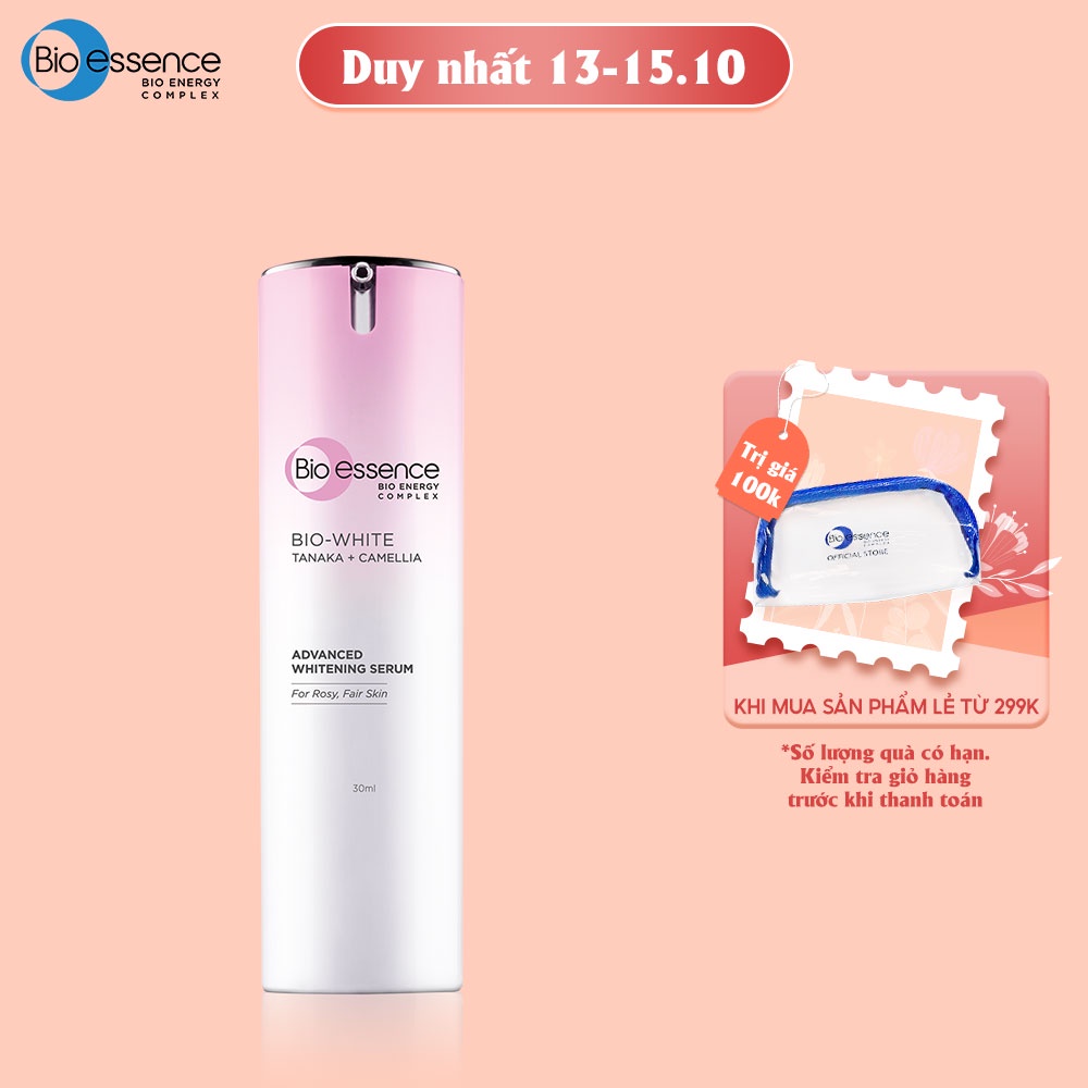 Tinh chất dưỡng trắng chuyên sâu trắng hồng Bio-Essence Bio-White Serum chiết xuất Tanaka &amp; Camellia 30ml