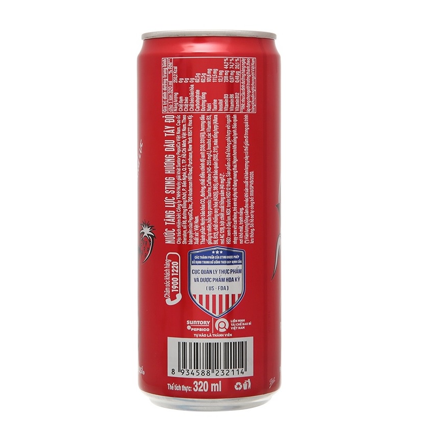 Lốc 6 lon nước Sting dâu lon 320ml