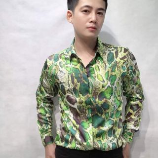 Sơ mi lụa họa tiết da rắn