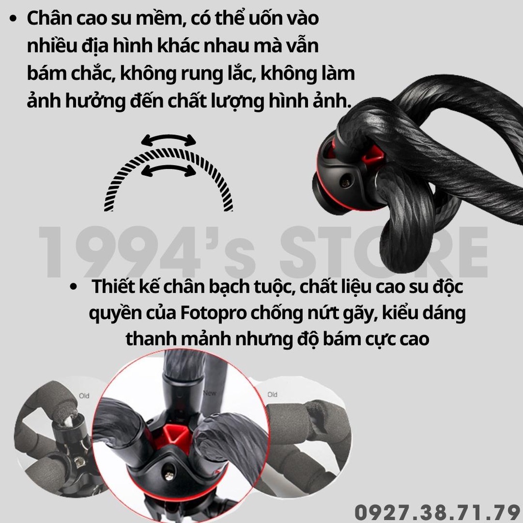 [CÓ SẴN] Tripod chuyên nghiệp - Chân máy ảnh xoắn bạch tuộc Fotopro 𝙍𝙈-𝟭𝟬𝟬+ 𝙋𝙧𝙤 - Kẹp điện thoại SJ-86 -  𝑭𝒓𝒆𝒆𝒔𝒉𝒊𝒑