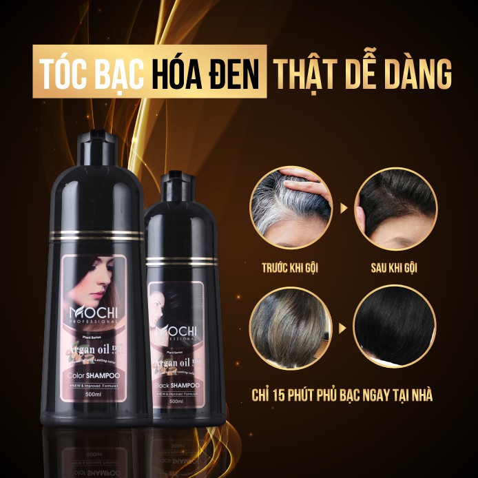 Dầu Gội Phủ Bạc Mochi Chính Hãng Nhật Bản - Nâu/Đen - Xóa Tan Nỗi Lo Bạc Tóc chai 500ml