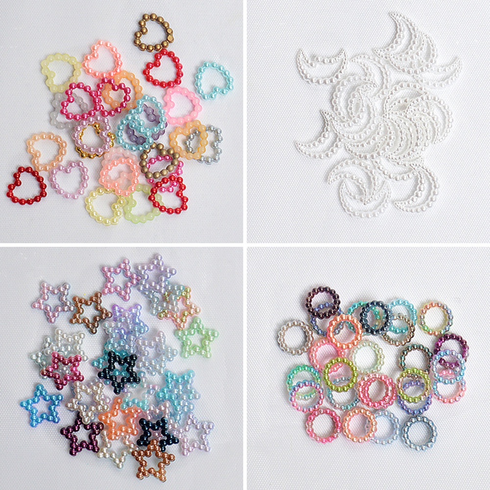 [Hàng mới về] Phụ kiện trang trí móng tay nghệ thuật hình mặt trăng ngôi sao 3D nhiều màu sắc đính ngọc trai giả DIY