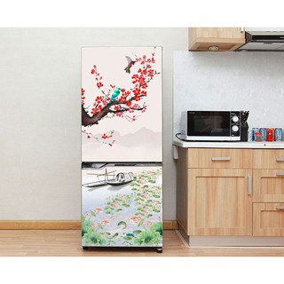 Decal dán tủ lạnh - Mẫu Thuyền và Sen 2 - Chất liệu cao cấp - Có sẵn keo dán