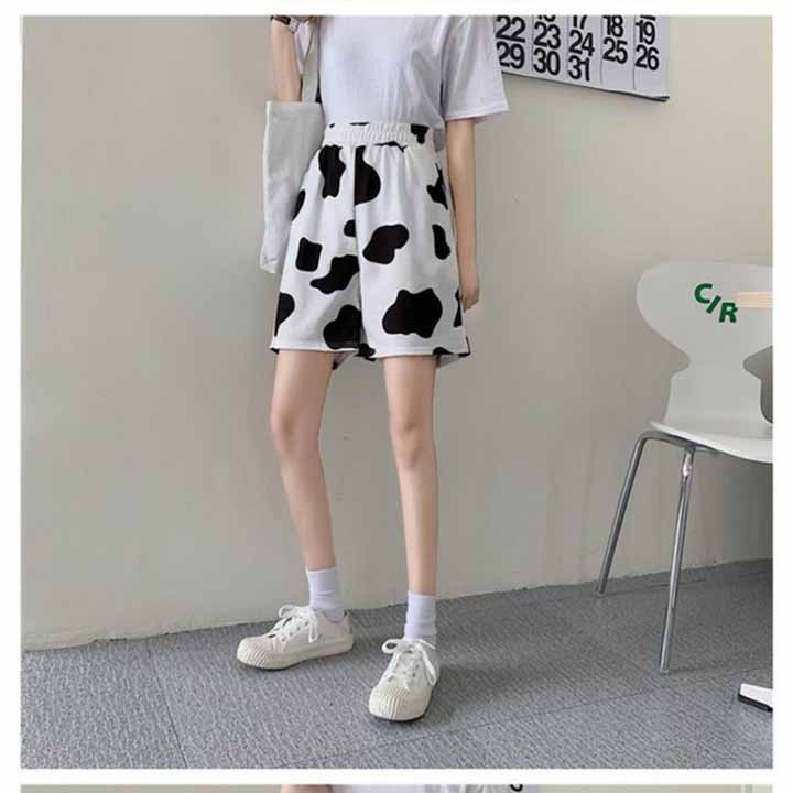 Set bộ in hình bò sữa nam nữ đồ quần áo thun tay lỡ kiểu short Unisex