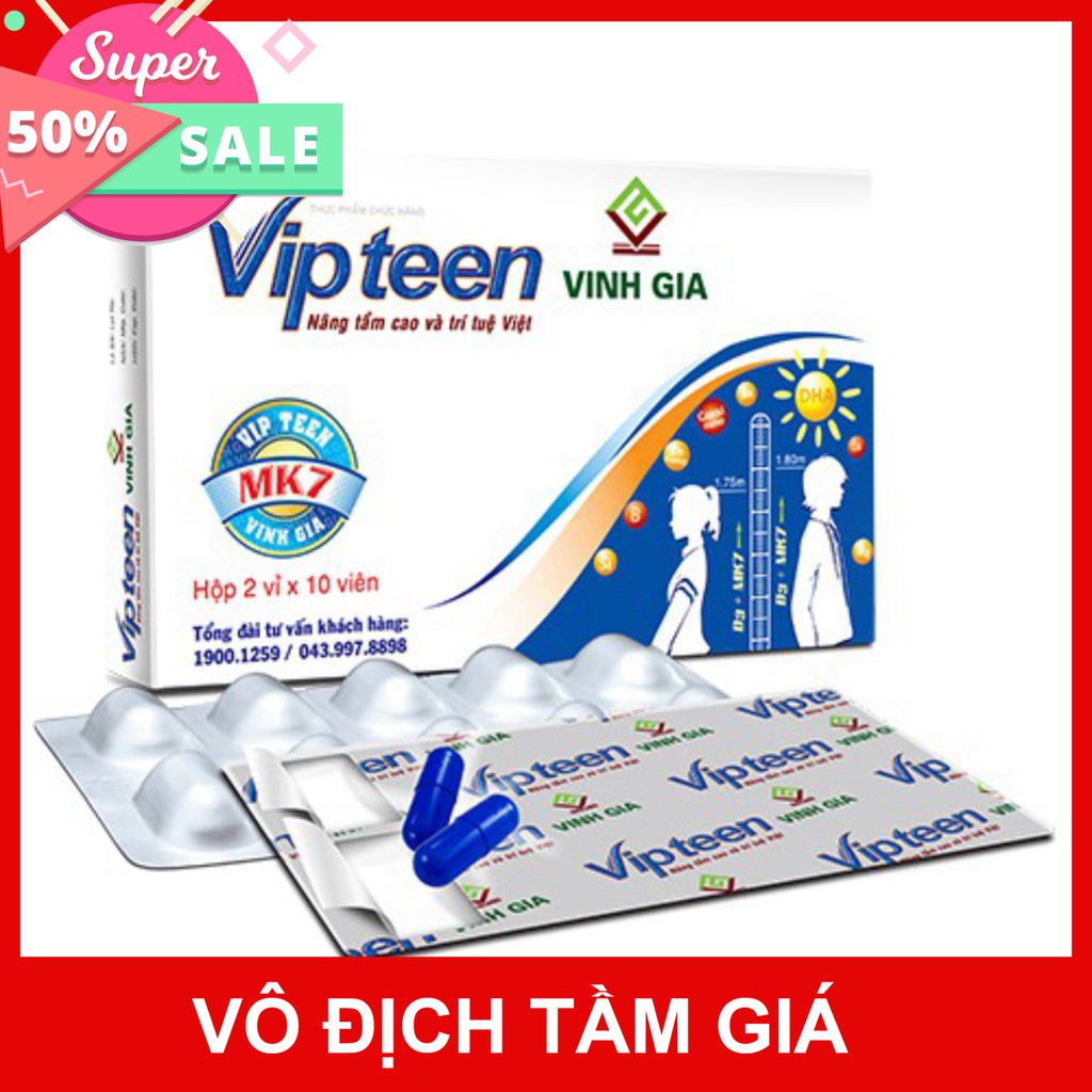 Vipteen Vinh Gia – Tăng chiều cao nhanh cho trẻ tuổi dậy thì (Hộp 20 viên)