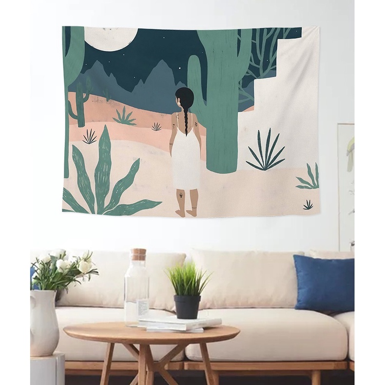Ins style tấm thảm treo tường mềm trang trí nội thất chăn treo tường phong cách nhật bản 100 * 75cm tấm thảm màu morandi mandala vải treo tường