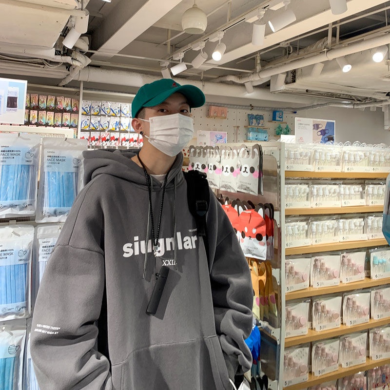 Áo hoodie vải nhung dày có mũ trùm dáng rộng dành cho nam