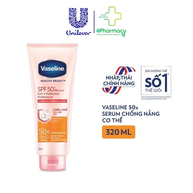 Sữa Dưỡng Thể VASELINE 50X SPF50+/PA++++ chống nắng &amp; dưỡng da sáng khoẻ Vaseline Serum 5 in 1