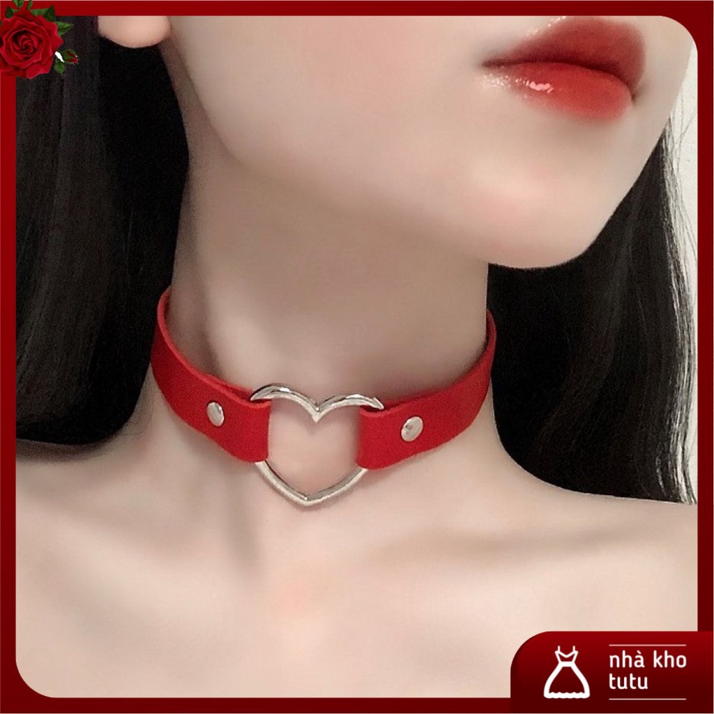 Choker / vòng đeo cổ da hịn mix khoen trái tim cực chất PK21 Phụ kiện thời trang Nhà Kho TuTu