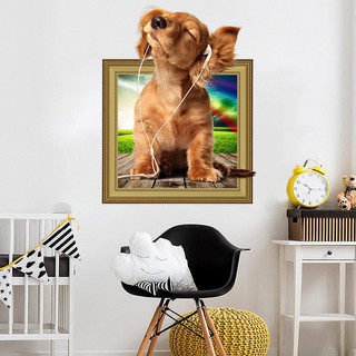 Miếng Dán Tường Vinyl Hình Con Chó 3D , Dễ Chùi Rửa