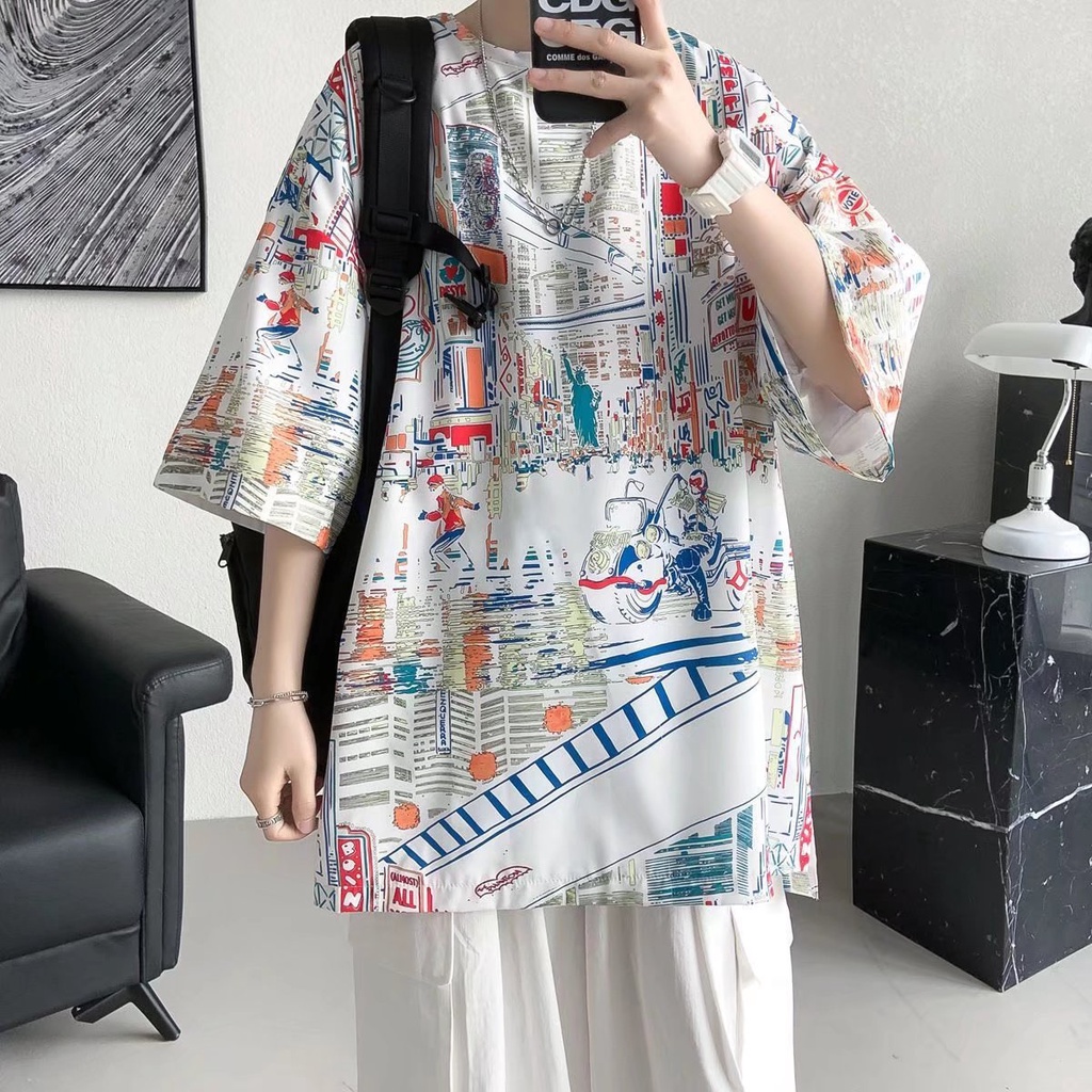 ✦AFFLIGA✦Áo Thun Tay Ngắn Cổ Tròn Dáng Rộng In Họa Tiết Phong Cách Hip hop Thời Trang Mùa Hè Cho Nam Và Nữ