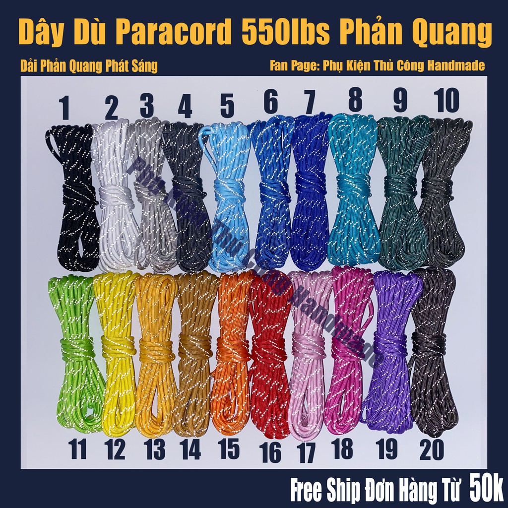 Dây dù paracord 550lbs sinh tồn 4mm phản quang 5m