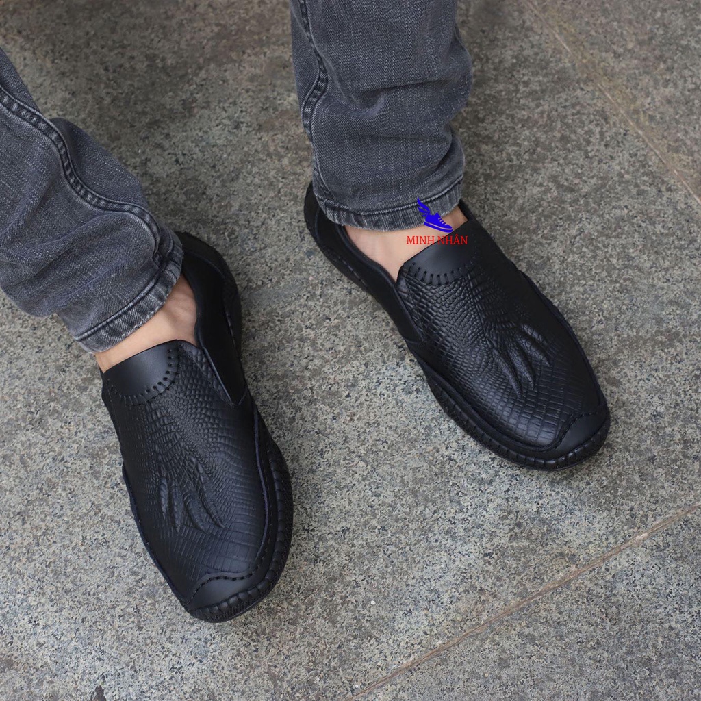 Giày lười giày nam da PU cao cấp Slip on đế bệt in vân cá sấu đẹp xỏ không dây thuận tiện giá rẻ S-22