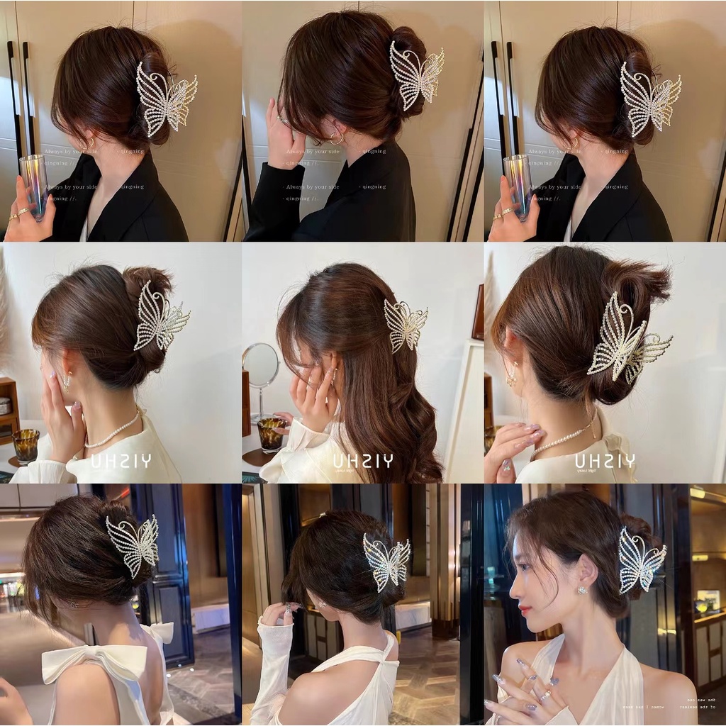 Kẹp Tóc Cỡ Lớn Bằng Kim Loại Đính Đá Hình Bướm Sang Trọng