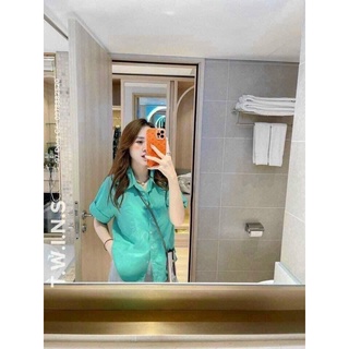 ÁO SƠ MI NGẮN TAY CÓ TÚI HOTTREND XANH sơ mi trắng nữ