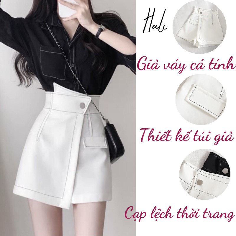 Chân váy nữ thời trang HALI - Quần short giả váy kiểu nữ cạp cao xếp lệch chất kaki co dãn | BigBuy360 - bigbuy360.vn