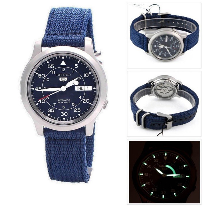 Đồng Hồ Nam Seiko 5 quân đội SNK807K2S - Máy cơ - Dây Nato Xanh lam - Mặt Xanh , chống nước , bảo hành chính hãng