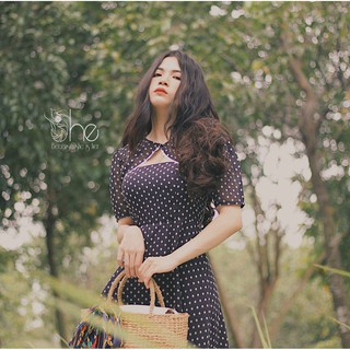 Đầm Hai Dây Chấm Bi